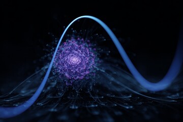 Visual representation of a molecular structure with wave patterns in a dark background illustrating scientific concepts