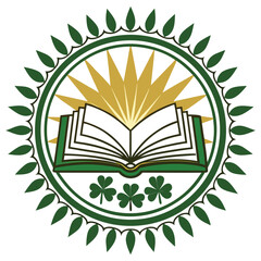 Open Book Education Logo with Sunburst and Shamrocks