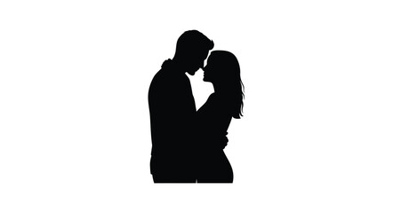 Romantic silhouette of a couple embracing intimately with heads together against a clean backdrop