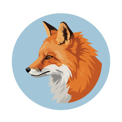 Obraz premium Illustration of a Red Fox Head in Profile on a Light Blue Circular Background