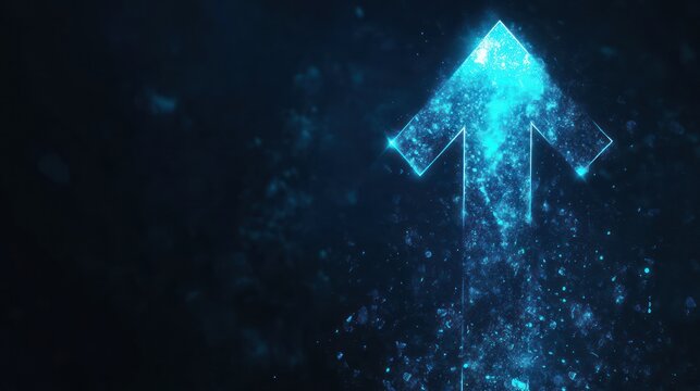Glowing arrow pointing up, dark background, growth concept, website banner
