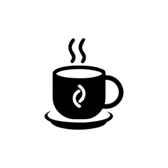 Minimalist mug with steam logo warm coffee brand identity Vector illustration