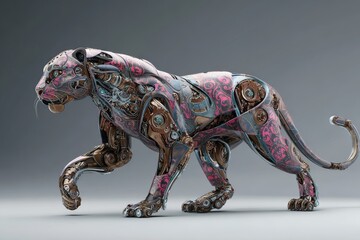 Innovative robotic design of a sleek panther showcasing intricate details in a modern artistic style and vibrant colors