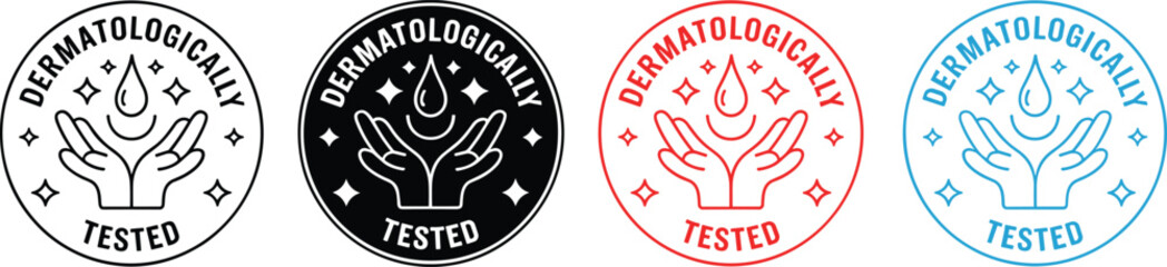 Dermatologically Tested Badges for Skincare Products. Skin-Safe Logo Icons for Cosmetic Packaging.