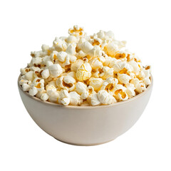 A generous bowl overflowing with freshly popped fluffy popcorn perfect for movie nights and snacks isolated on transparent background