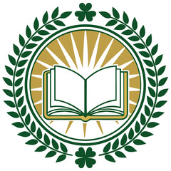 Irish Heritage Library Emblem Green Laurel Wreath and Open Book