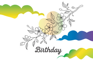 Obraz premium Floral Birthday Card with Clouds