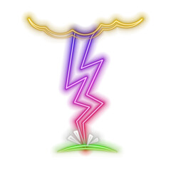Lightning and energy concept. Realistic isolated neon sign of electricity logo for template decoration and covering on wall background.