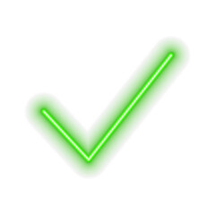 neon style. icon Check mark Correct square sign Checked outline symbol Right choice Vote Select selection Yes Statement Confirm