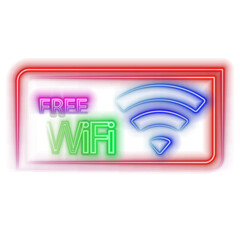 Neon wifi icon. Glowing neon wifi sign, wireless internet technology in bright colors. Wifi button, mobile internet hotspot. Set of glossy icons, sign, symbol for UI design. vector illustration