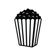 Simple black and white illustration of a full popcorn box design