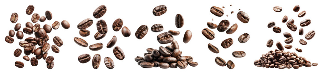 PNG Scattered roasted coffee beans, element set on transparent background