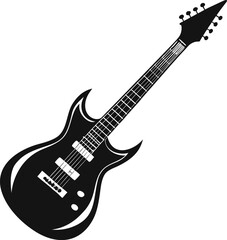 Black electric guitar silhouette on white background