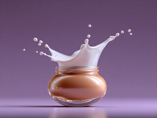 Creamy texture flow of liquid foundation splash with cream, 3D style. 