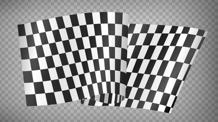 Checkered flag wave on transtarent background design for sport race championship vector illustration. 3D Realistic waving Racing flag. EPS10.