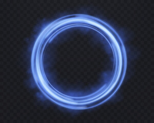 Realistic blue smoke circle or haze on a transparent background. Magic fog, vapor. Vector illustration.
