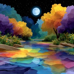  The surreal lake of light and shadow. Generative AI