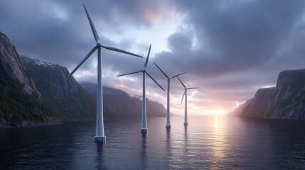 Harnessing tidal energy modern engineering power structures in nature at sunrise conceptual view