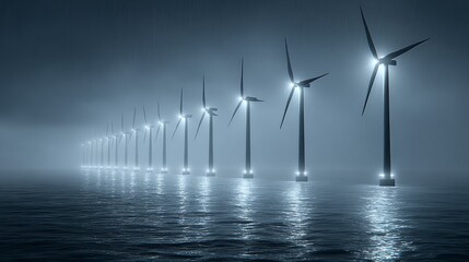 Harnessing energy from nature tidal power array at night conceptual engineering viewpoint glowing lights