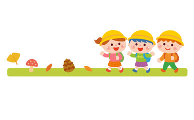 遠足で歩く子どもたち　秋バージョン