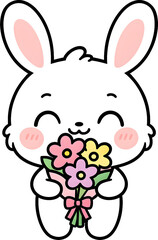 꽃다발을 안은 귀여운 토끼 캐릭터