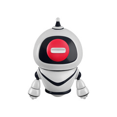 Vector Cartoon 3d blocked chat bot illustration. Realistic 3d render round red stop brick icon on robot face screen. Ban generated content, stop bot process.