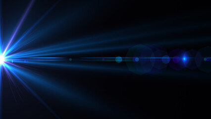 Blue lens flare in space shining from the side