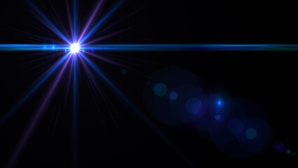 abstract blue light flare shining on dark background overlay