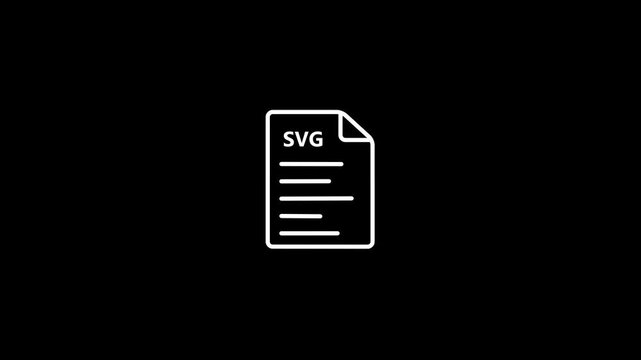 White outline icon of an SVG file document on a black background vector