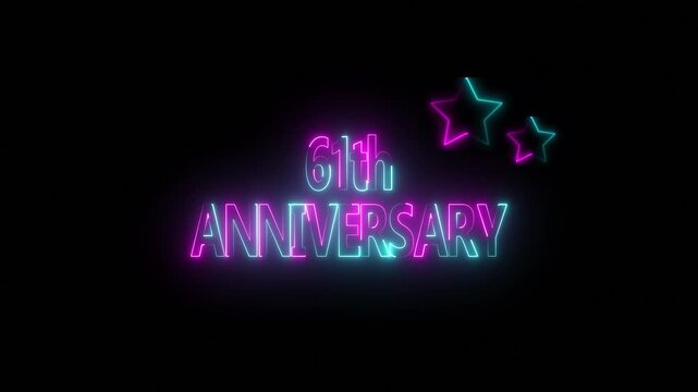 Happy 61th Anniversary Celebration on Black Background, important date, Alpha Channel. Great for greetings, celebrations, events, and gifts.