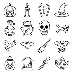 Black silhouette vector icons set for Halloween and Christmas holiday tree design
