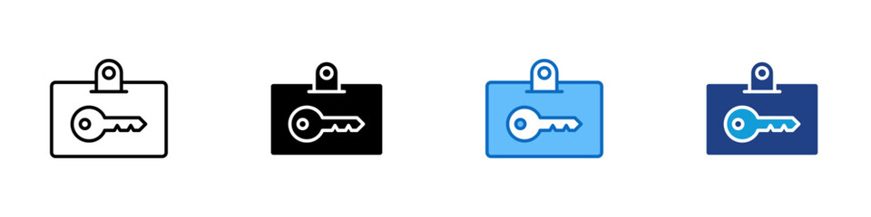 Key Access Multiple Style Icon Design Vector - Badge with key, symbolizing access control, entry permission, and identity security