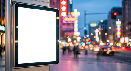 Blank billboard in a city at night, advertising potential