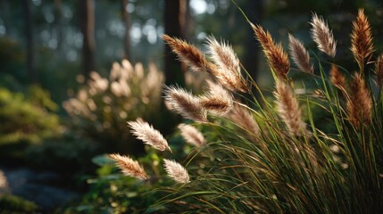 Elegant Pampas Grass Swaying Gracefully in a Natural Forest Setting