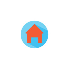 Orange home icon within a blue circle, representing dwelling, house, and residential concepts