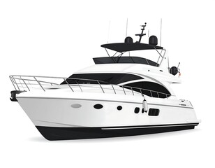A white and black luxury yacht isolated on a clean white background