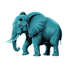 Obraz premium Blue elephant walking with tusks. Stylized animal illustration ideal for T-shirt Design, apparel prints, or animal related themes. Wildlife mammal.