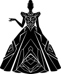 Abstract Sharp-Lined Female Silhouette on White Background