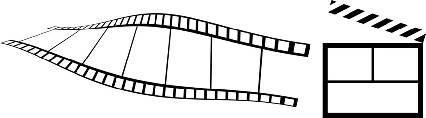 Film Strip and Clapperboard Vector Illustration – Cinema and Movie Production Design