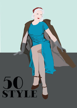 jaren 50 damen zitten op een muur. elegant met fijne winter jas