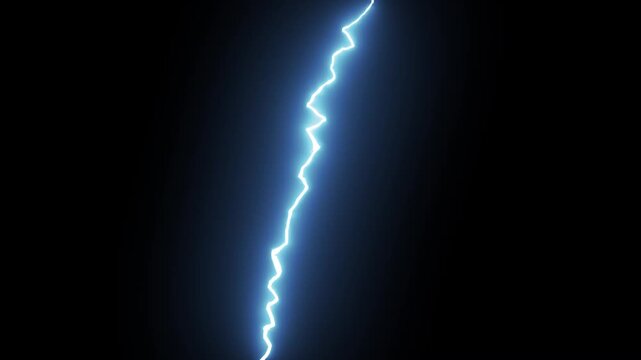 A realistic blue lightning bolt or electric flash effect. This seamless loop on a black background is a perfect overlay for creating a storm, energy, or power visual effect.