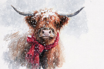 christmas highland cow artwork