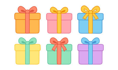 Colorful gift boxes with ribbons in flat design for celebrations and events