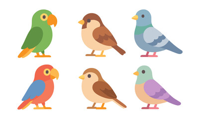 Naklejka premium Colorful set of flat style cartoon birds on a white background