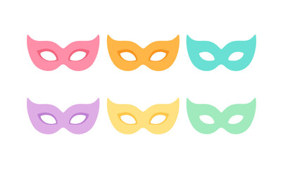 Colorful carnival masks set in flat style on white background