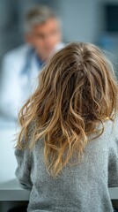The girl feels depressed, unhappy and hopeless, needs help. At the doctor's appointment. View from the doctor's back. White background