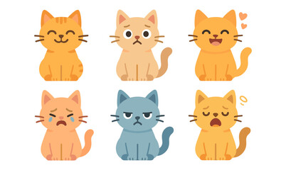 Fototapeta premium Cute cartoon cats expressing different emotions in a simple flat style