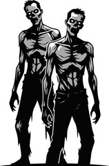 Abstract Black Silhouettes of Two Zombies