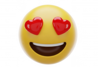 Yellow face with red hearts for eyes isolated on a transparent background