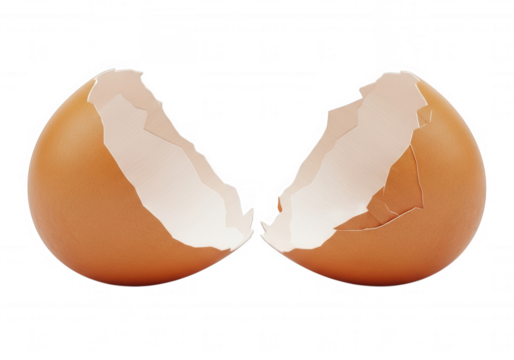 Broken eggshell halves isolated on a transparent background